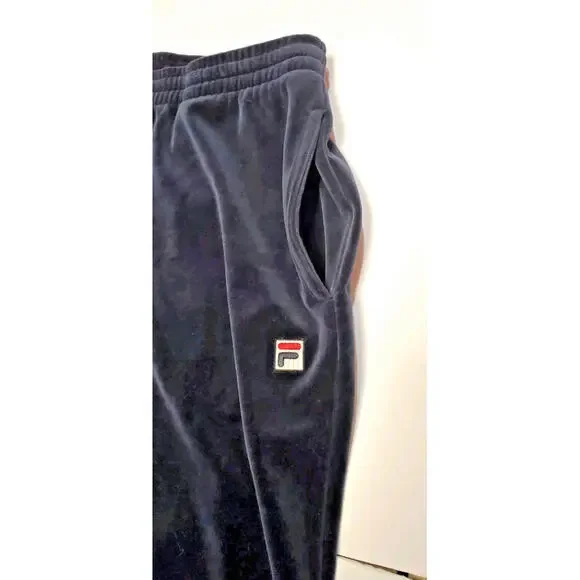 VTG Fila Baggy Velour Pants Men 2XL Navy Blue Ankle Zip Pockets Embroidered Y2K - Picture 3 of 8